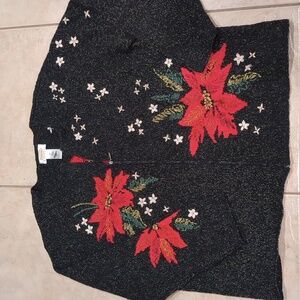 Talbots Vintage Holiday Pointsetta Cardigan Size 2X